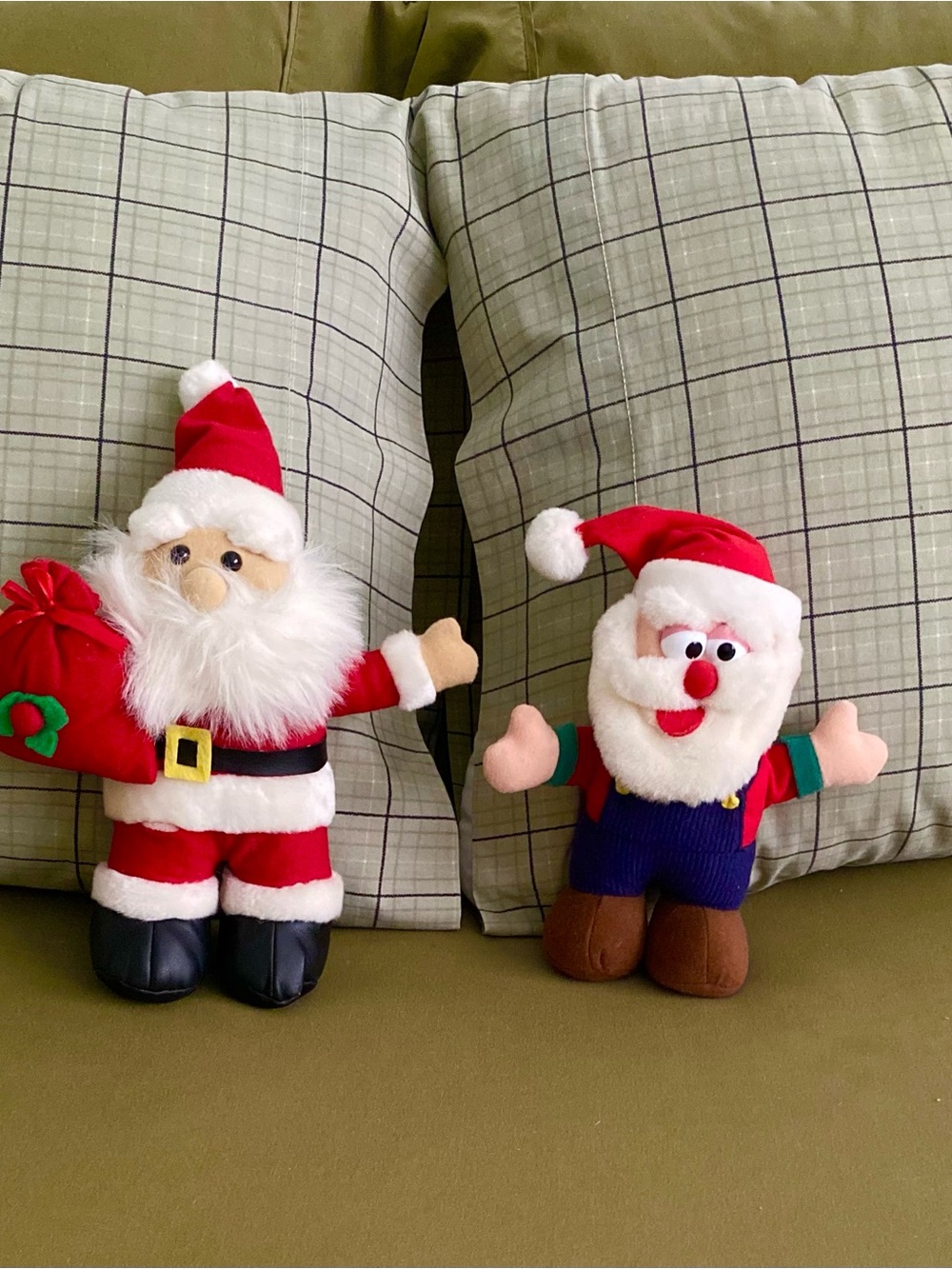 Plush Two (2) Santa Toys - Red and White Holiday Stuffed Figures.